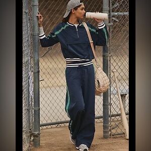 FP Movement by Free People Here to There Navy Track Suit w/ Green Stripes Small